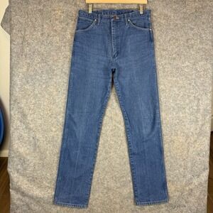 Vintage Wrangler Jeans Mens 34x34 Blue 13MWZ Cowboy Cut Western Rodeo Whiskered